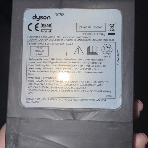 Faulty genuine dyson battery - faulty,